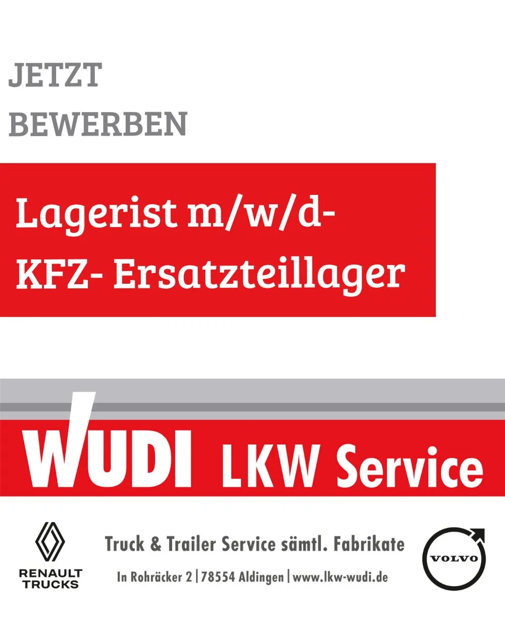 Anzeigenmotiv Jetzt bewerben – Lagerist m/w/d für Wudi LKW Service in Aldingen