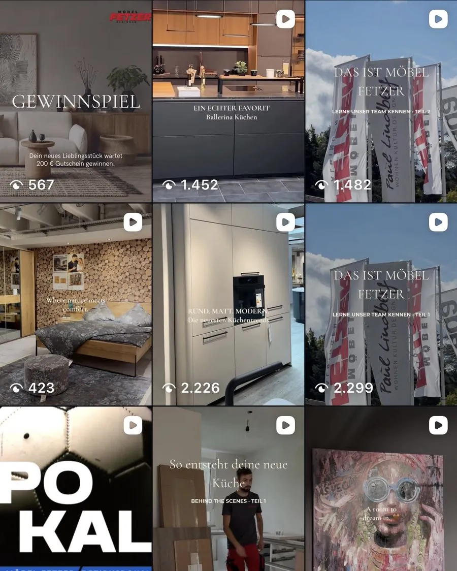 Instagram-Beiträge von Möbel Fetzer: Gewinnspiel, Küchen-Favorit, Team-Vorstellung und Behind the Scenes