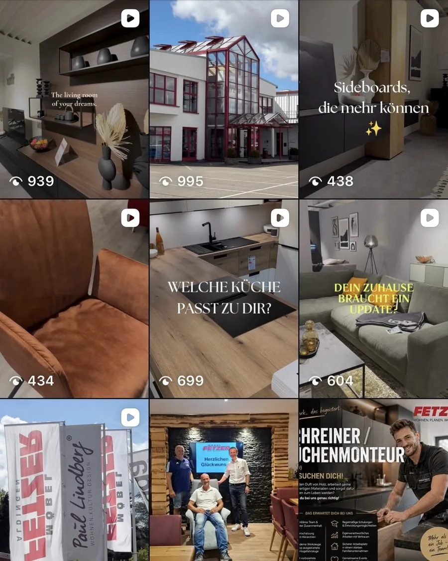 Instagram-Feed von Möbel Fetzer in Aldingen mit Ausstellung, Küchen und Team