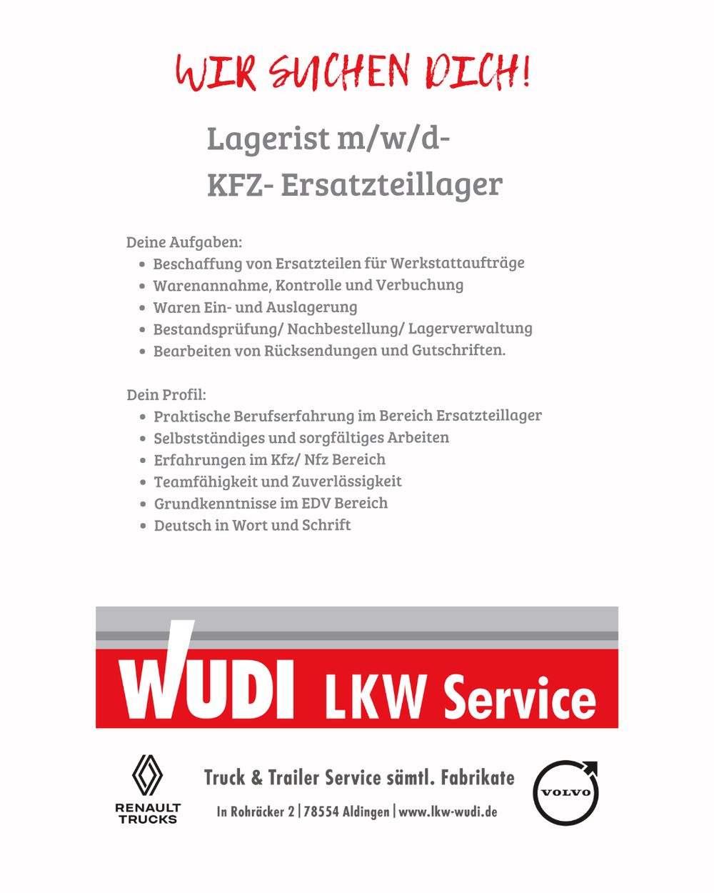 Anzeige: Wir suchen dich – Aufgaben und Profil für Lagerist m/w/d